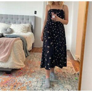 Vince Mixed Ditsy Hibiscus Midi Dress Coastal Navy Blue Size 4